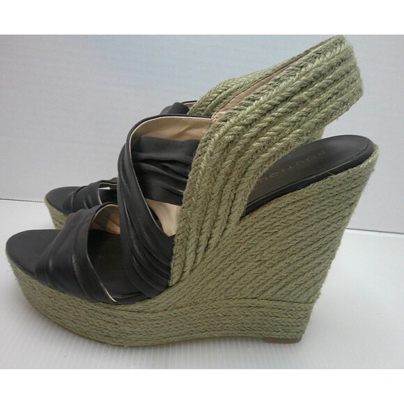 Boutique9  BTILLY Women's High Wedge Leather Sandals  In  Dark Brown  Size 9.5M - Picture 3 of 9